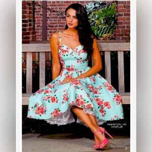 Stop Staring! By Alicia Estrada Turquoise Floral Swing Dress